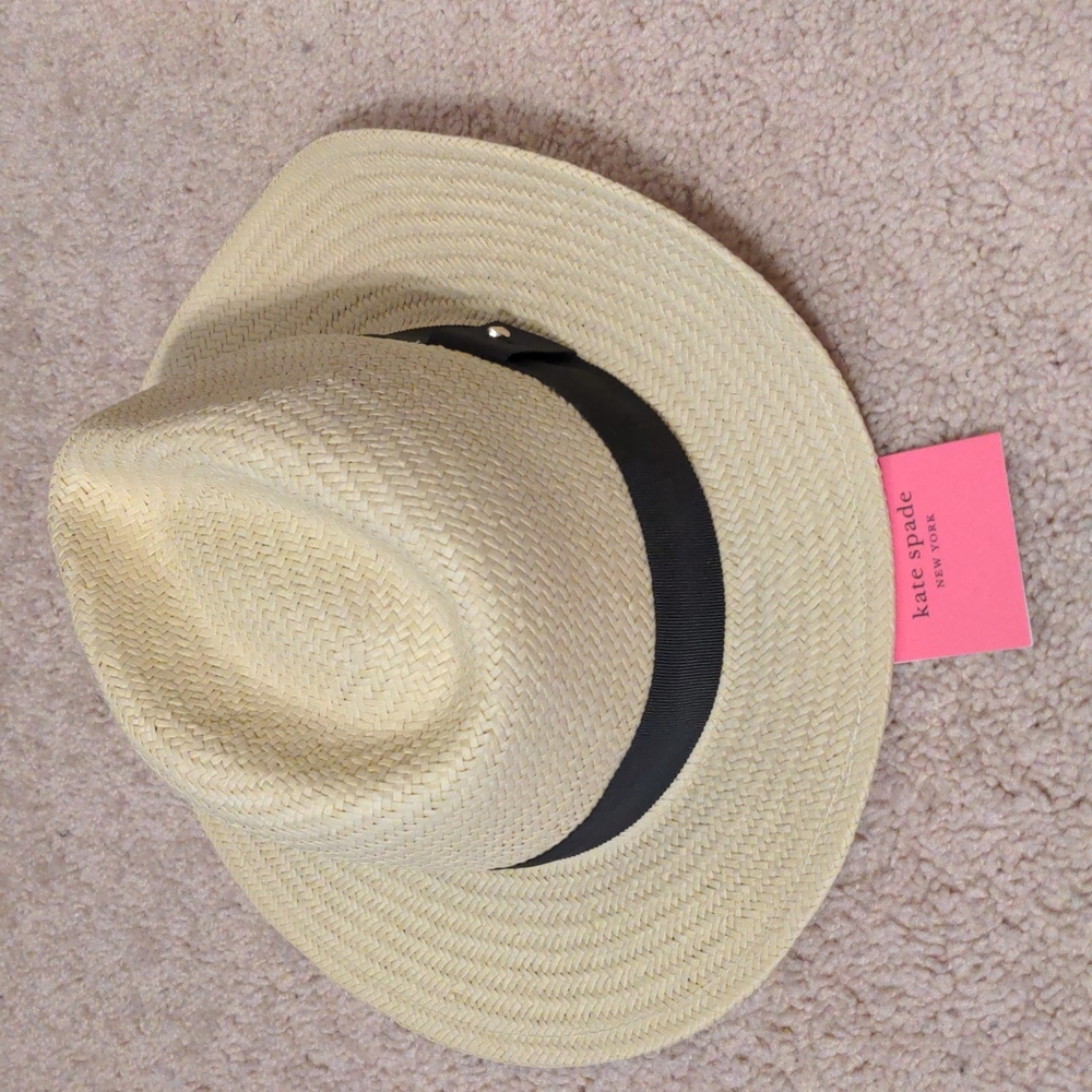🎉HP🎉 NEW Kate Spade Trilby Hat in Natural with Black Trim - Picture 7 of 12